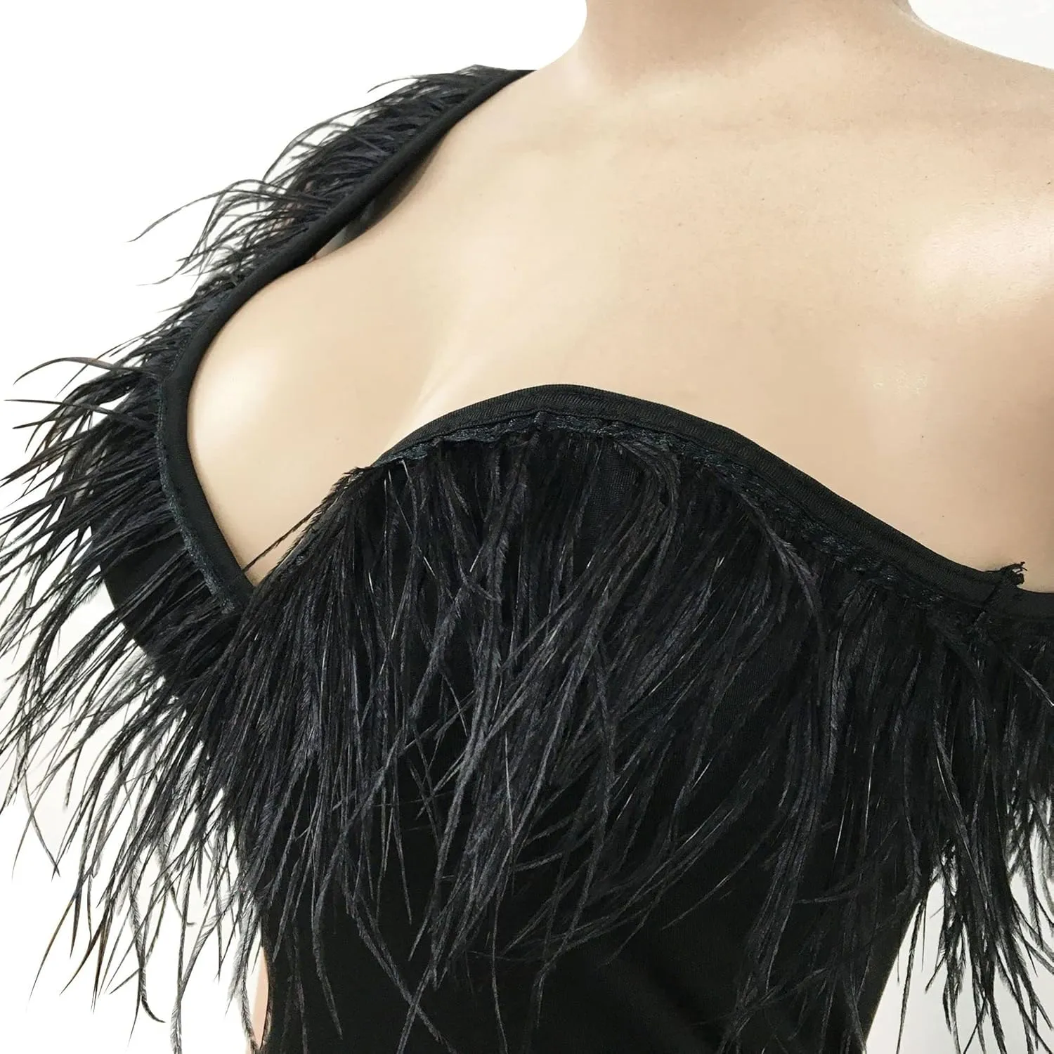 Women Sexy One Shoulder Wedding Guest Maxi Dress Wrap Bodycon Feather Cocktail Evening Party Midi Dress Clubwear