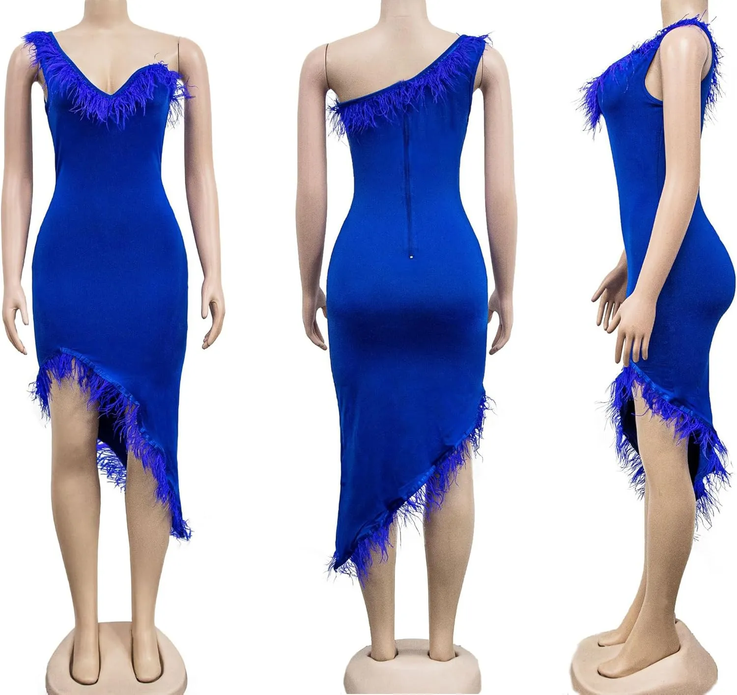Women Sexy One Shoulder Wedding Guest Maxi Dress Wrap Bodycon Feather Cocktail Evening Party Midi Dress Clubwear