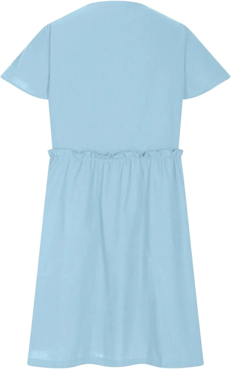 Womens 2025 Midi Dress V Neck Beach Wedding Guest Linen Dress Lightweight Breathable Solid Color Summer Outing Dress