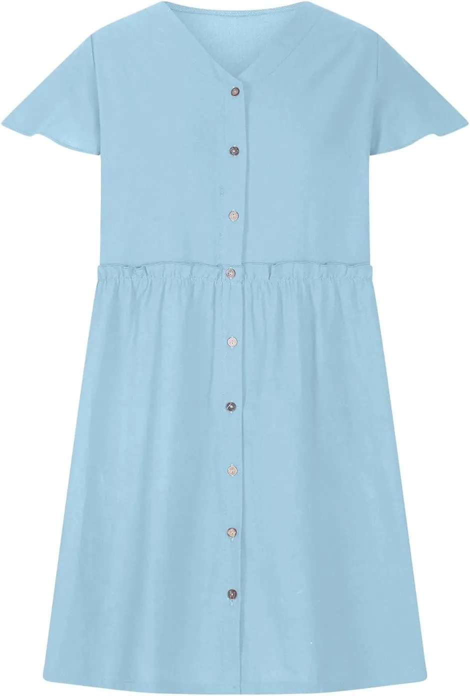 Womens 2025 Midi Dress V Neck Beach Wedding Guest Linen Dress Lightweight Breathable Solid Color Summer Outing Dress