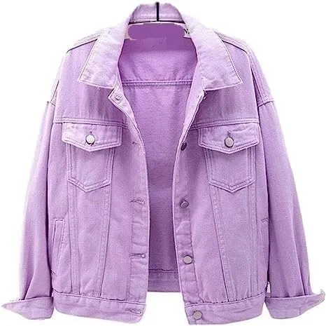 Women's Candy Color Denim Jacket Relaxed Fit Casual Denim Trucker Jacket Men's Attack Pullover (Color : Purple, Size : Small)