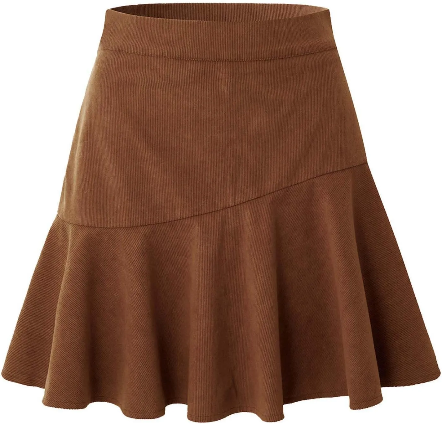 Women's Corduroy Skirt Casual Comfortable High Waist A-Line Short Skirt Basic Solid Ruffle Hem Mini Skirts for Women