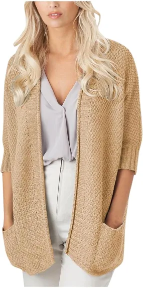 Women's Half Sleeve Cardigan Sweaters Oversized Open Front Chunky Knit Outwear Casual Soft Solid Coat with Pockets