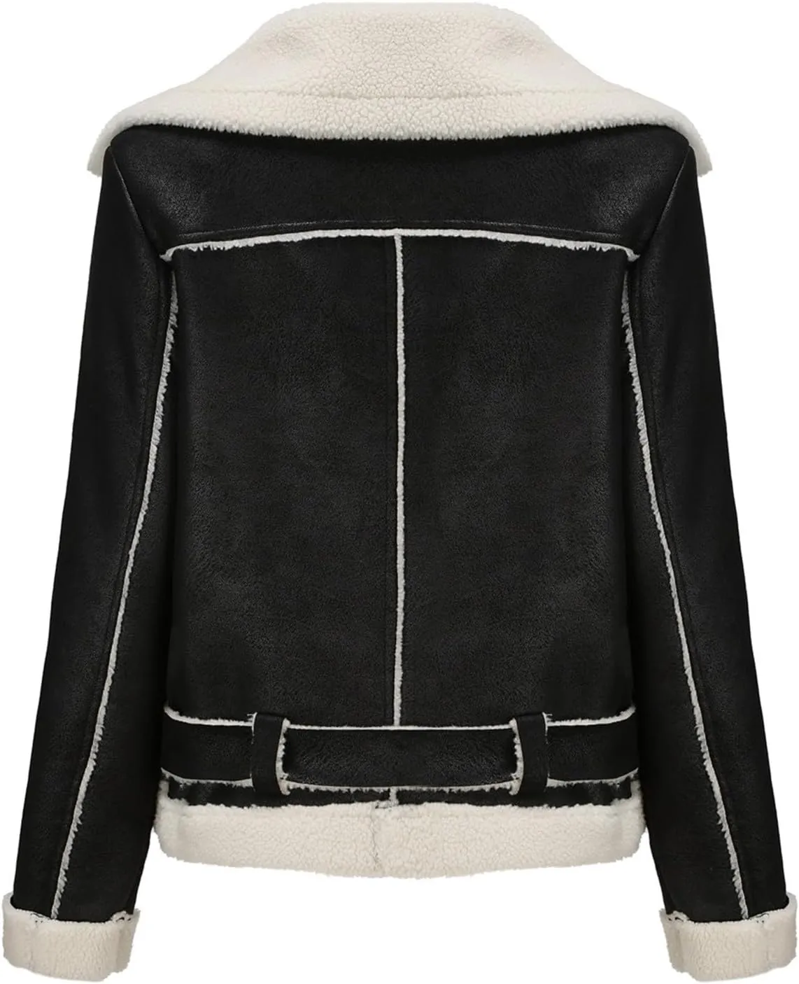 Womens Suede Faux Shearling Moto Bomber Jacket Sherpa Lined Lapel Coat Winter Faux Leather Coat Outerwear Overcoat